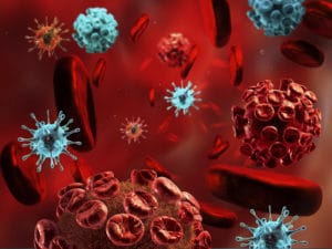 Detailed 3d illustration of Viruses and blood cells