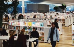 Image of a library with library members suggesting diversity